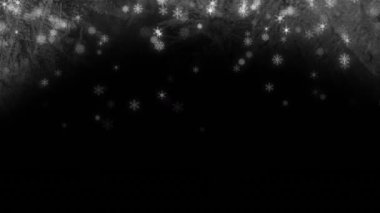 Düşen karlar üzerinde yılan balığı metni animasyonu. film, sinematografi ve eğlence konsepti dijital olarak oluşturulmuş video