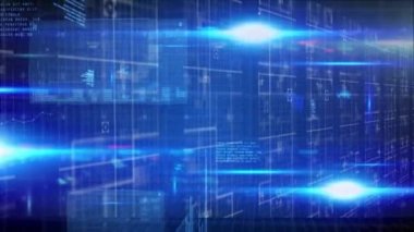 Mavi arkaplanda ikili kodlama ve veri işleme animasyonu. küresel bilim, teknoloji ve dijital arayüz kavramı dijital olarak oluşturulmuş video.