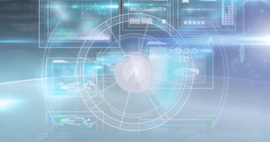 Bilimsel grafik ve verilerde radar animasyonu. küresel bilim, bağlantılar ve dijital arayüz konsepti dijital olarak oluşturulmuş video.