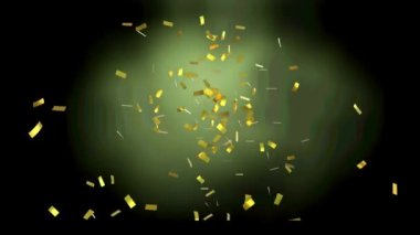 Siyah arka plana düşen altın konfetilerinin animasyonu. parti ve kutlama konsepti dijital olarak oluşturulmuş video.