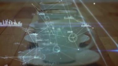 Kahve eşliğinde bağlantı ağlarının animasyonu. küresel bağlantılar, teknoloji ve dijital arayüz konsepti dijital olarak oluşturulmuş video.