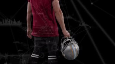 Kafkasyalı Amerikan futbolcu üzerinden bağlantı ağının animasyonu. küresel bağlantılar, spor ve yarışma konsepti dijital olarak oluşturulmuş video.