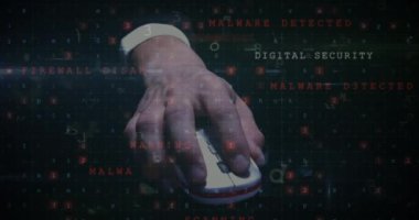 Siber asma kilit animasyonu ve fare kullanan numaralar. küresel internet güvenliği, veri işleme, bağlantılar ve dijital arayüz konsepti dijital olarak oluşturulmuş video.