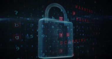 Düşen numaraların çevrimiçi güvenlik asma kilidi üzerinden canlandırılması. küresel internet güvenliği, veri işleme, bağlantılar ve dijital arayüz konsepti dijital olarak oluşturulmuş video.