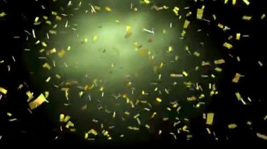 Siyah arka plana düşen altın konfetilerinin animasyonu. parti ve kutlama konsepti dijital olarak oluşturulmuş video.