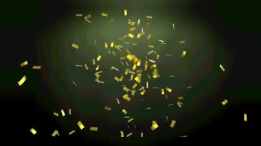 Siyah arka plana düşen altın konfetilerinin animasyonu. parti ve kutlama konsepti dijital olarak oluşturulmuş video.