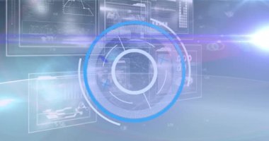 Bilimsel grafik ve veriler üzerinde hareket eden işlem çemberinin animasyonu. küresel bilim, bağlantılar ve dijital arayüz konsepti dijital olarak oluşturulmuş video.