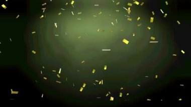 Siyah arka plana düşen altın konfetilerinin animasyonu. parti ve kutlama konsepti dijital olarak oluşturulmuş video.