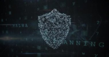 Çevrimiçi güvenlik kalkanı üzerinden numara ve harf değiştirme animasyonu. küresel internet güvenliği, veri işleme, bağlantılar ve dijital arayüz konsepti dijital olarak oluşturulmuş video.
