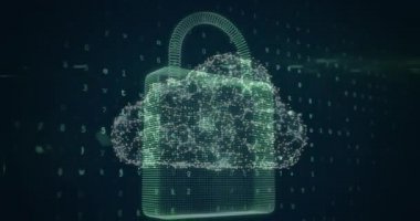 Çevrimiçi bulut, kalkan ve güvenlik kilidi üzerinden harfleri ve numaraları değiştirmenin animasyonu. küresel internet güvenliği, veri işleme, bağlantılar ve dijital arayüz kavramı.