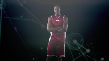 Afro-Amerikan basketbolcu üzerinden bağlantı ağının animasyonu. küresel bağlantılar, spor ve yarışma konsepti dijital olarak oluşturulmuş video.