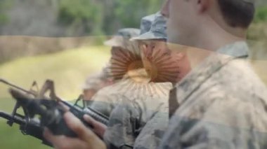 Askerler üzerinde Arjantin bayrağının canlandırılması. küresel vatanseverlik, silahlı kuvvetler ve koruma kavramı dijital olarak oluşturulmuş video.