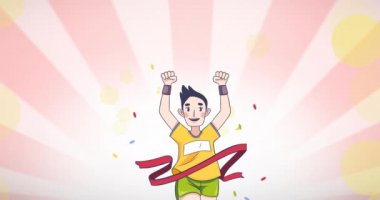 Yüzen ışık noktaları ve pembe arka planda sporcu animasyonu. spor ve kutlama konsepti dijital olarak oluşturulmuş video.