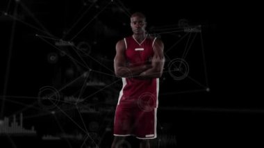 Afro-Amerikan basketbolcu üzerinden bağlantı ağının animasyonu. küresel bağlantılar, spor ve yarışma konsepti dijital olarak oluşturulmuş video.