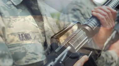 Askerler üzerinde Arjantin bayrağının canlandırılması. küresel vatanseverlik, silahlı kuvvetler ve koruma kavramı dijital olarak oluşturulmuş video.