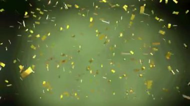Yeşil arka plana düşen altın konfetilerinin animasyonu. parti ve kutlama konsepti dijital olarak oluşturulmuş video.