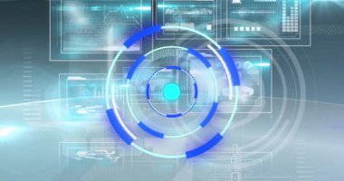 Bilimsel grafik ve veriler üzerindeki işleme çemberinin animasyonu. küresel bilim, bağlantılar ve dijital arayüz konsepti dijital olarak oluşturulmuş video.