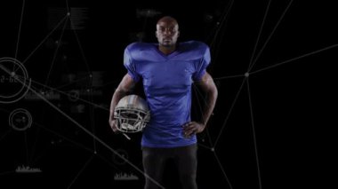 Afrika kökenli Amerikan futbolcusu üzerinden bağlantı ağının animasyonu. küresel bağlantılar, spor ve yarışma konsepti dijital olarak oluşturulmuş video.