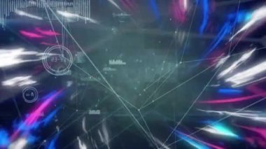 Parlayan ışıkların üzerindeki bağlantı ağının animasyonu. küresel bağlantılar, veri işleme ve dijital arayüz konsepti dijital olarak oluşturulmuş video.