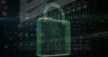 Çevrimiçi güvenlik kilidi üzerinden harfleri ve numaraları değiştirmenin animasyonu. küresel internet güvenliği, veri işleme, bağlantılar ve dijital arayüz konsepti dijital olarak oluşturulmuş video.