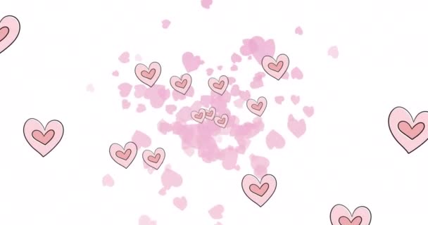 Animation Red Hearts Icons Floating White Background Valentine Day Romance — Stock Video