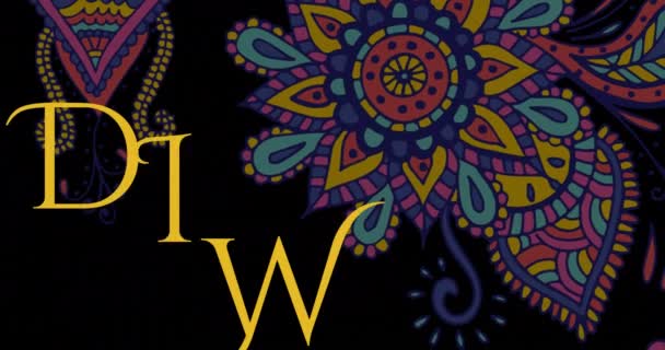 Animación Texto Diwali Feliz Formas Coloridas Sobre Fondo Negro Tradición — Vídeo de stock