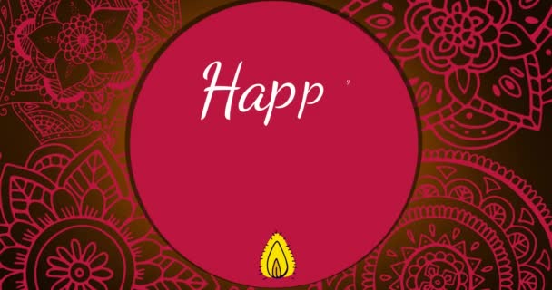 赤い背景に幸せなディワリのテキストとキャンドルのアニメーション 伝統とお祝いのコンセプトをデジタルで — ストック動画