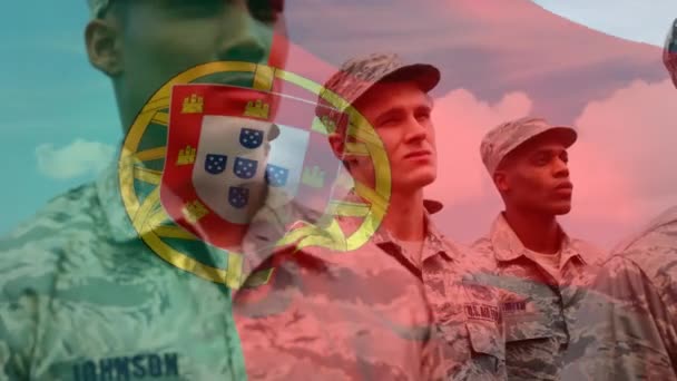 Animation Der Portugiesischen Flagge Über Soldaten Globaler Patriotismus Streitkräfte Und — Stockvideo