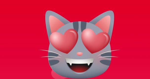 Animáció Piros Szív Ikonok Lebegő Macska Piros Háttér Valentin Nap — Stock videók