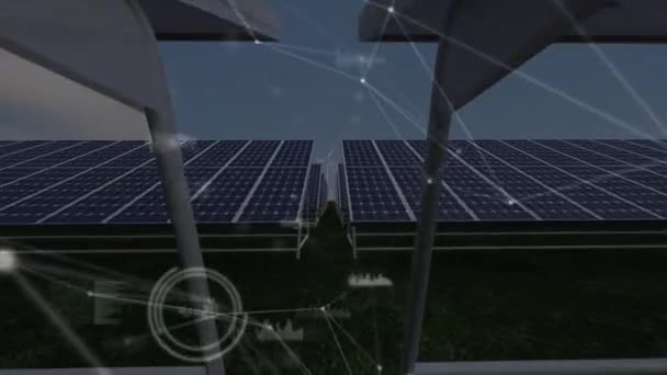 Animación Red Conexiones Sobre Paneles Solares Turbinas Eólicas Medio Ambiente — Vídeos de Stock
