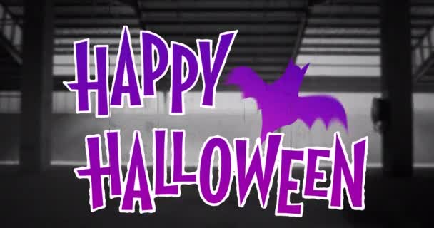 Animacja Szczęśliwego Tekstu Halloween Nad Czarno Białym Oknem Halloween Jesień — Wideo stockowe