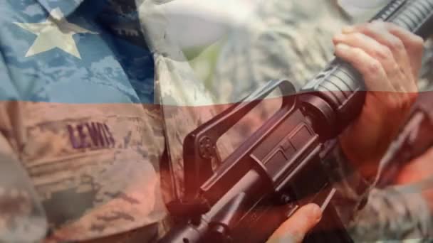 Animação Bandeira Chile Sobre Soldados Patriotismo Global Forças Armadas Conceito — Vídeo de Stock
