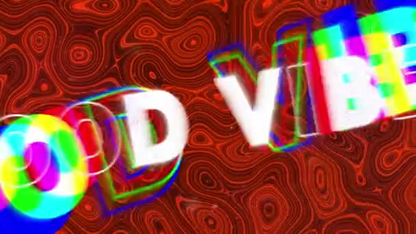 Animación Buenas Vibraciones Texto Blanco Con Colorida Distorsión Sobre Rojo — Vídeos de Stock