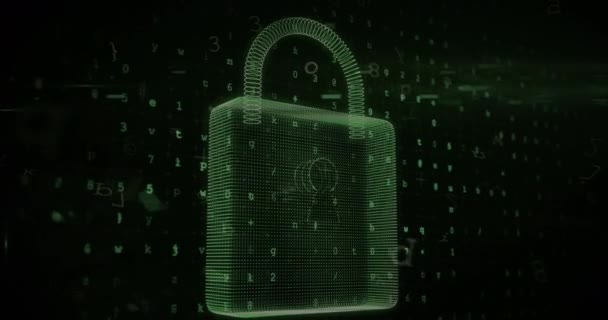 Animación Caída Números Sobre Candado Seguridad Línea Seguridad Global Internet — Vídeo de stock