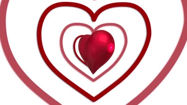 Animáció Vörös Szív Forog Fehér Háttér Valentin Nap Romantika Szerelem — Stock videók