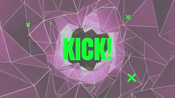 Animation Kick Green Text Μέσω Δικτύων Σύνδεσης Που Κινούνται Σκοτεινό — Αρχείο Βίντεο