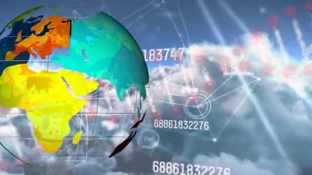 Animación Globo Cadena Adn Número Creciente Cielo Nublado Ciencia Global — Vídeo de stock