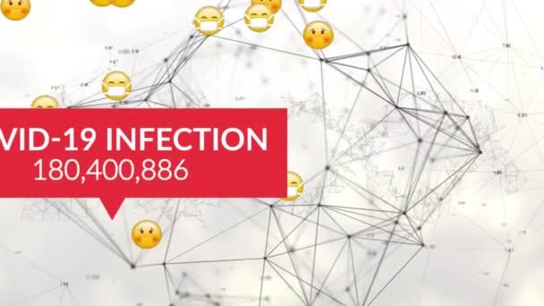 Анімація Емоційок Масках Обличчя Збільшення Кількості Інфекцій Білому Тлі Глобальна — стокове відео