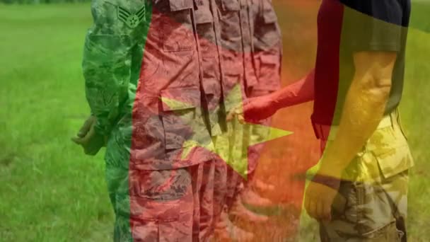 Анимация Флага Камеруна Над Солдатами Глобальный Патриотизм Вооруженные Силы Защита — стоковое видео