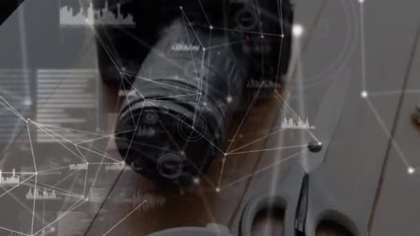Animatie Van Netwerken Van Verbindingen Koffie Camera Wereldwijde Verbindingen Technologie — Stockvideo
