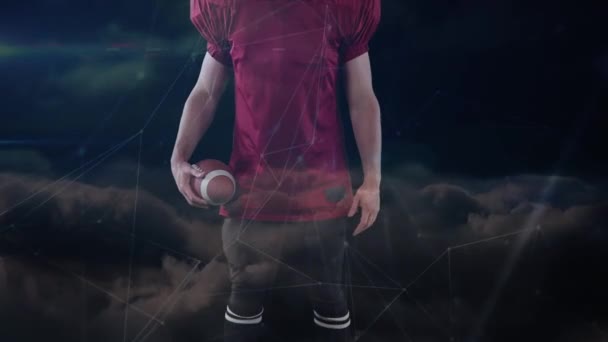白人アメリカ人サッカー選手とのつながりのアニメーション 世界的なつながりスポーツと競争の概念デジタルで生成されたビデオ — ストック動画