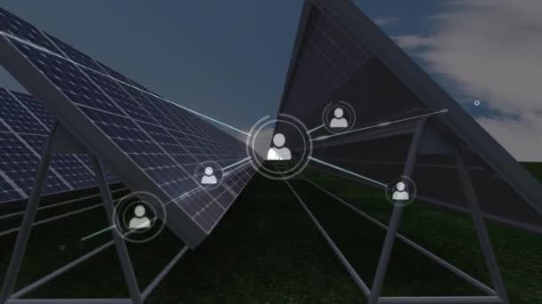 Animación Red Conexiones Sobre Paneles Solares Medio Ambiente Sostenibilidad Ecología — Vídeos de Stock