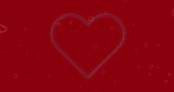 Animation Röda Hjärtan Ikoner Flytande Och Neon Hjärta Redbackground Alla — Stockvideo