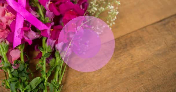 Animazione Ottobre Nastro Rosa Cerchi Viola Movimento Fiori Background Concetto — Video Stock