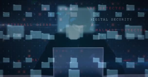 Animação Várias Telas Computador Cadeado Segurança Line Sobre Hacker Usando — Vídeo de Stock