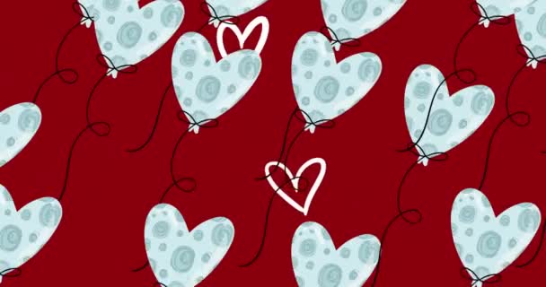 在红色背景上漂浮的白色心脏气球的动画 情人节 爱情与爱情的概念数码制作的视频 — 图库视频影像