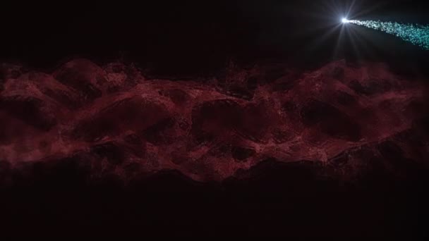 黒い背景に赤い雲の上に流れ星のアニメーション 時間と技術の概念をデジタルで生成し — ストック動画