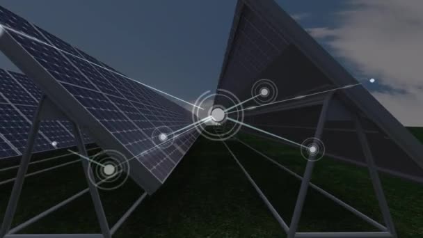 Animación Red Conexiones Sobre Paneles Solares Medio Ambiente Sostenibilidad Ecología — Vídeos de Stock