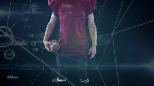 Animation Réseau Connexions Sur Joueur Football Caucasien Américain Connexions Mondiales — Video