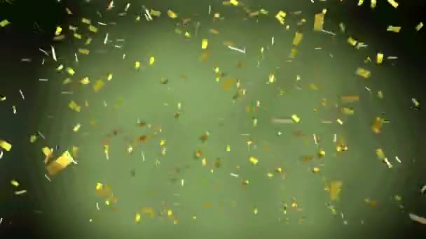 Animation Von Goldkonfetti Das Auf Grünem Hintergrund Fällt Party Und — Stockvideo
